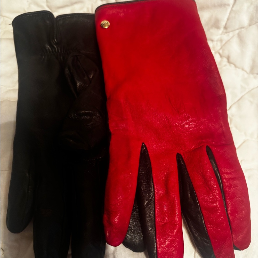 Kate Spade Red and Black Leather Gloves - Gently Used